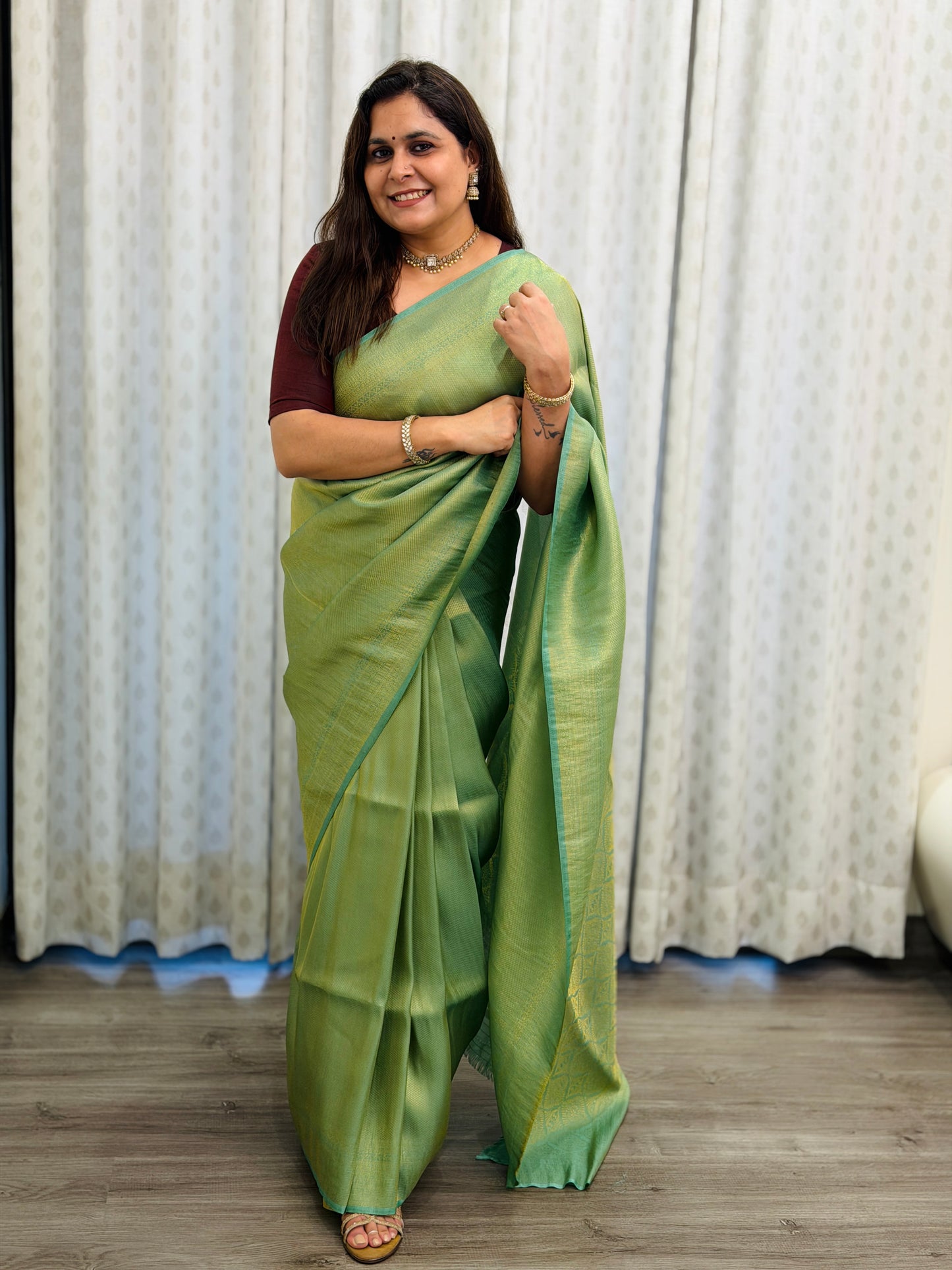 Pastel Green Banarasi Soft Silk