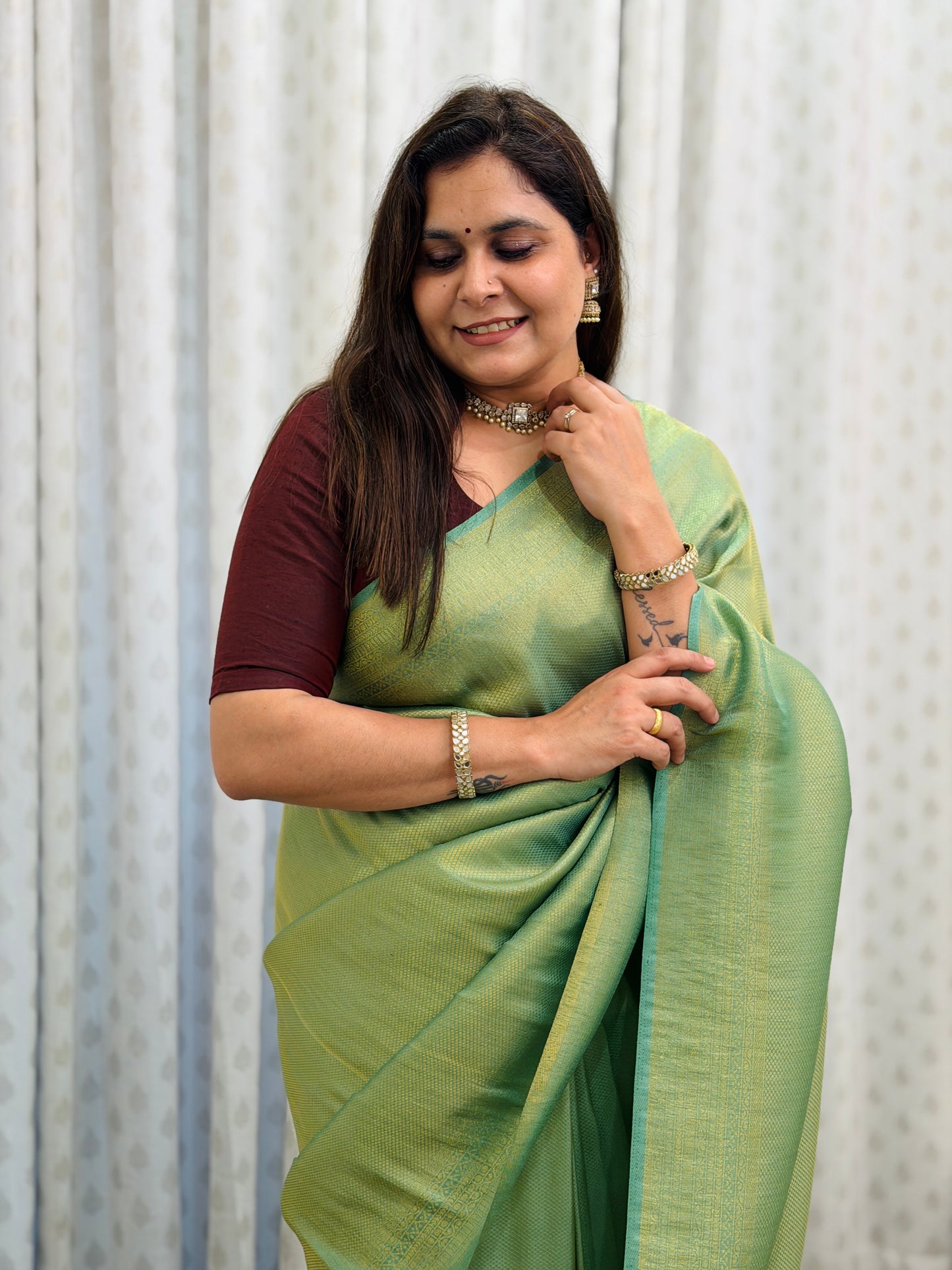 Pastel Green Banarasi Soft Silk