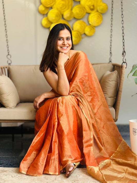 Rust Orange Chanderi Silk Saree