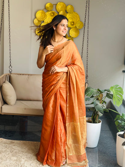 Rust Orange Chanderi Silk Saree