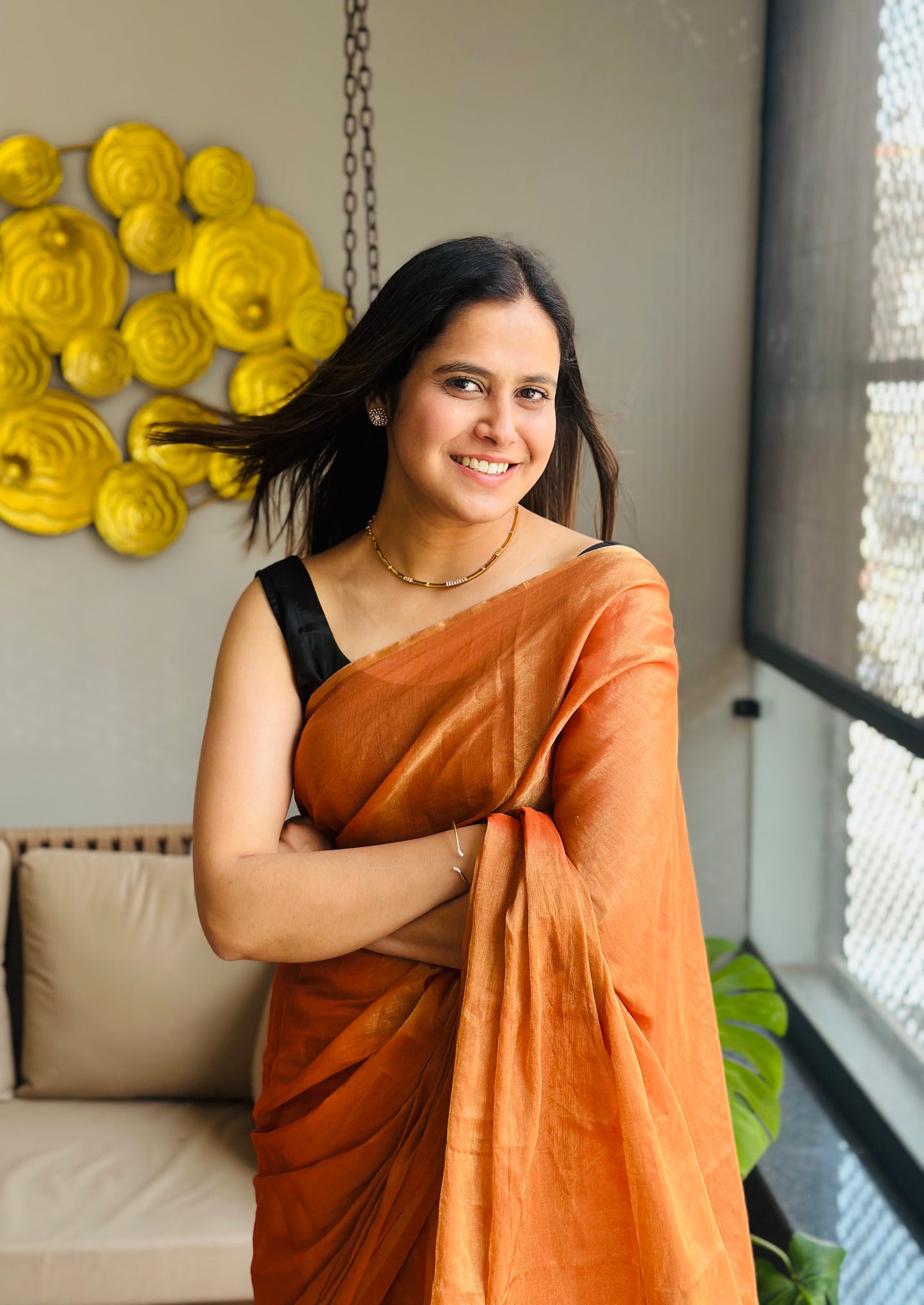 Rust Orange Chanderi Silk Saree