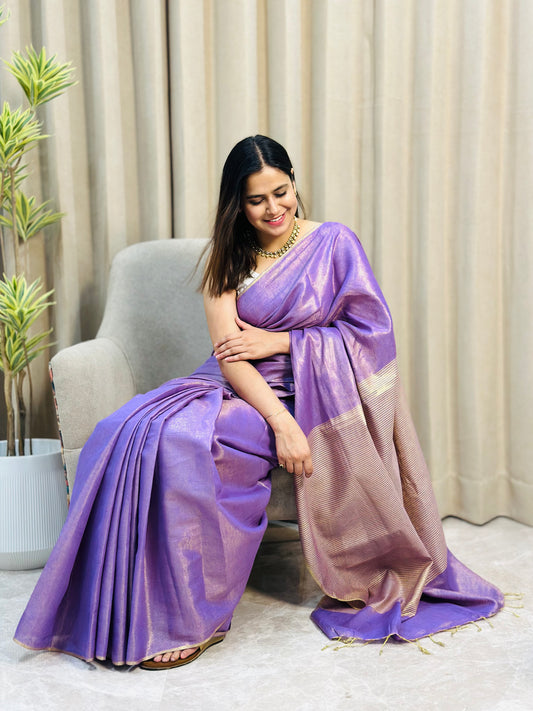Purple Tissue Linen Saree