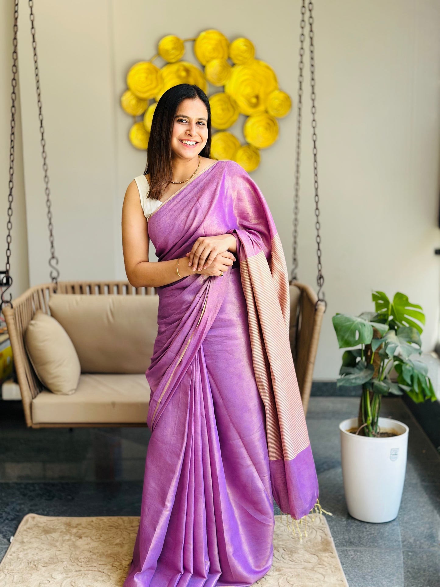 Purple Tissue Linen Saree