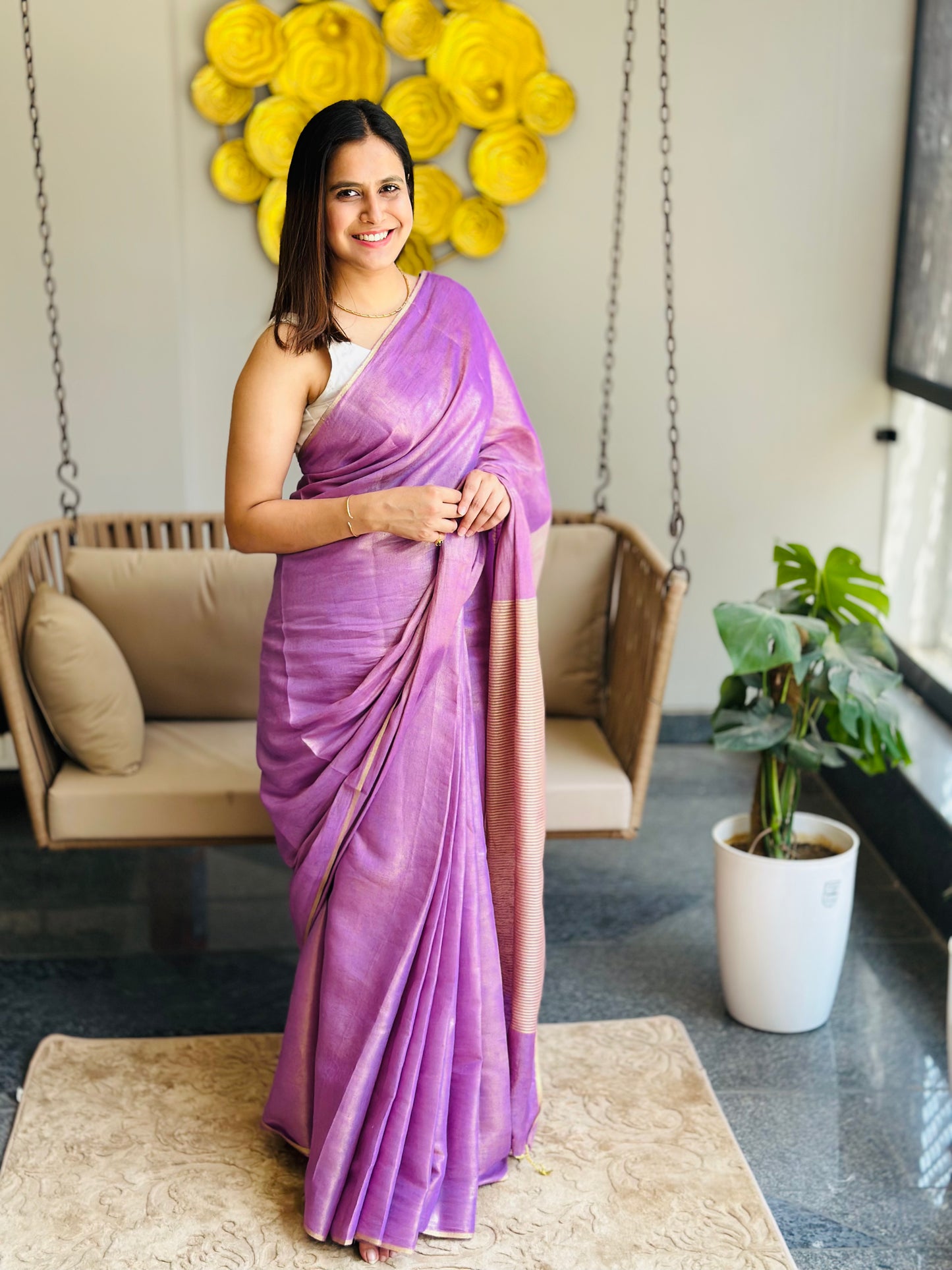 Purple Tissue Linen Saree