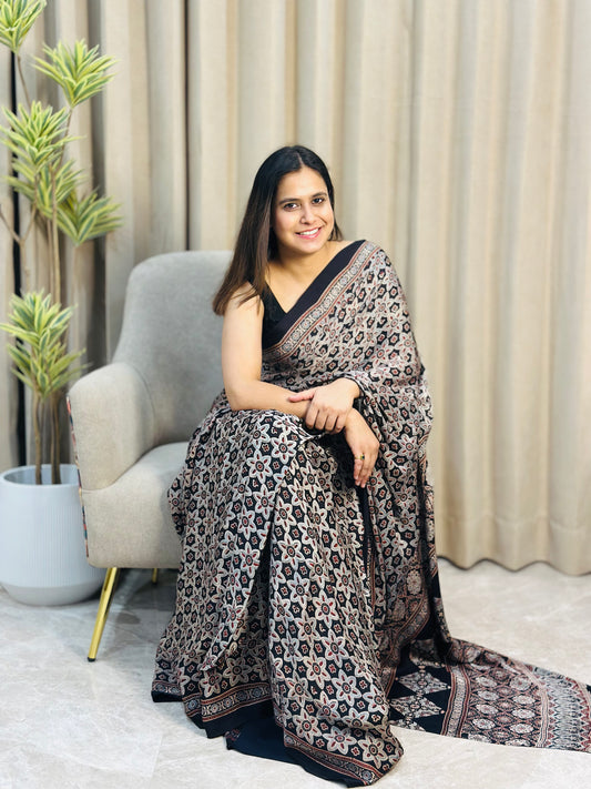 Hand Block Print Ajrakh Modal Silk