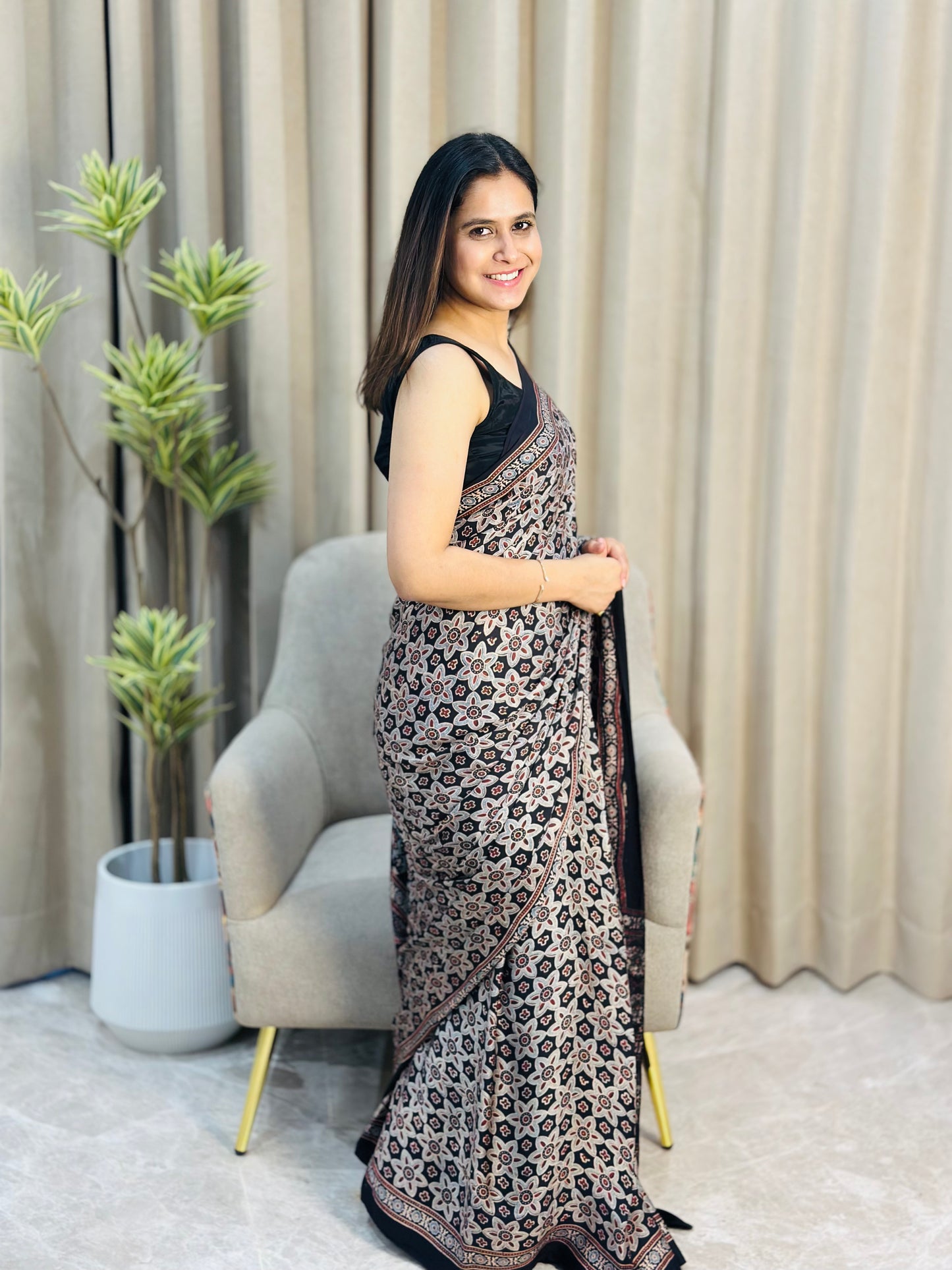 Hand Block Print Ajrakh Modal Silk