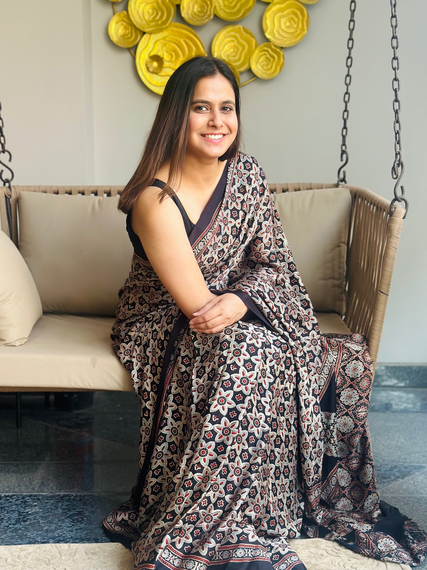 Hand Block Print Ajrakh Modal Silk