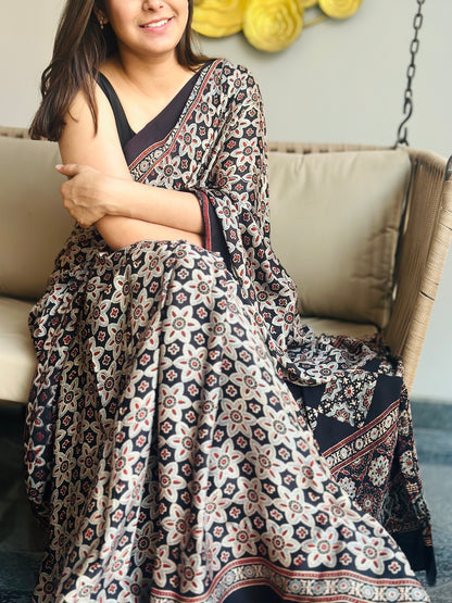 Hand Block Print Ajrakh Modal Silk