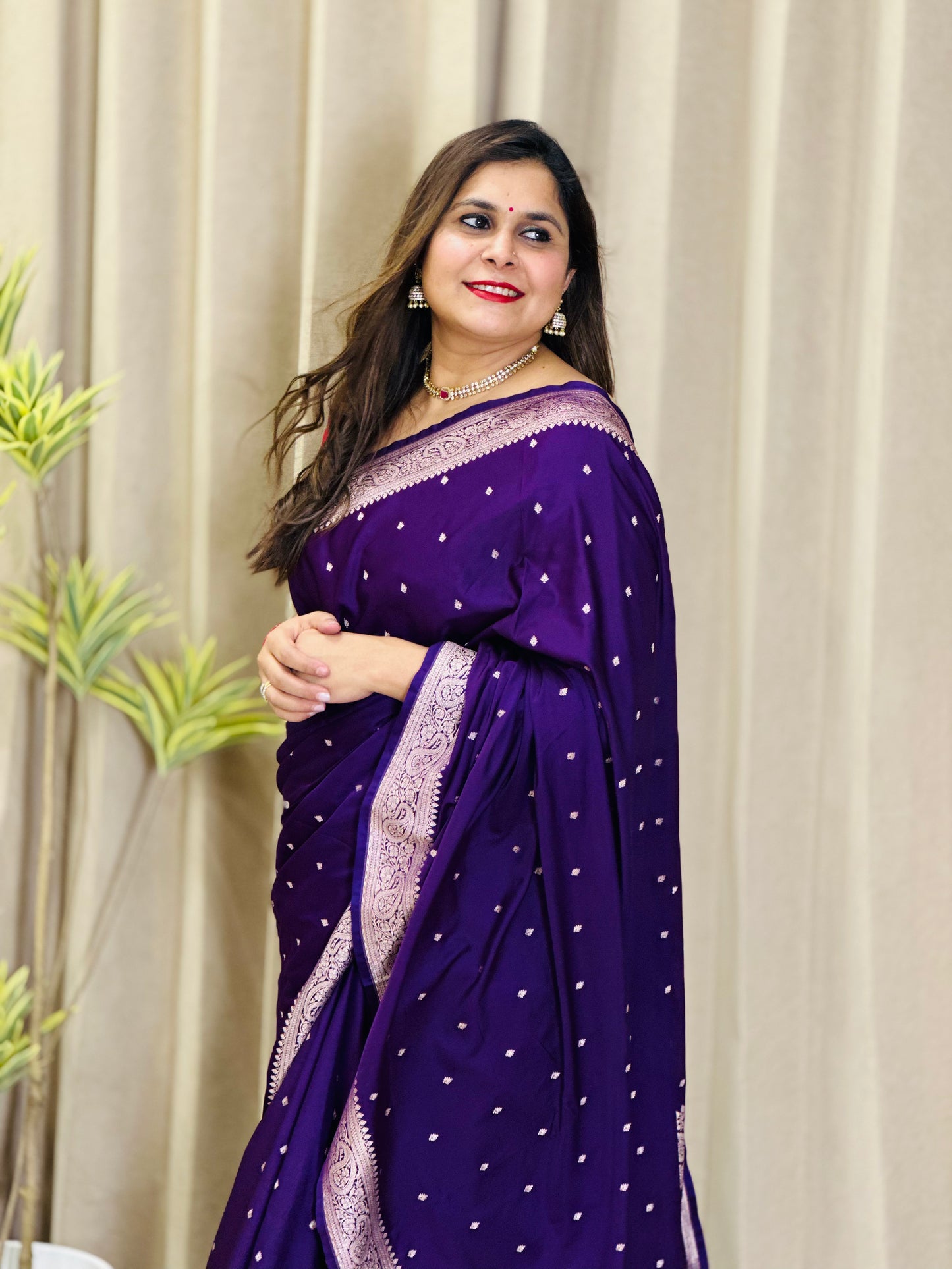 Dark Purple Banarasi Katan Silk Saree