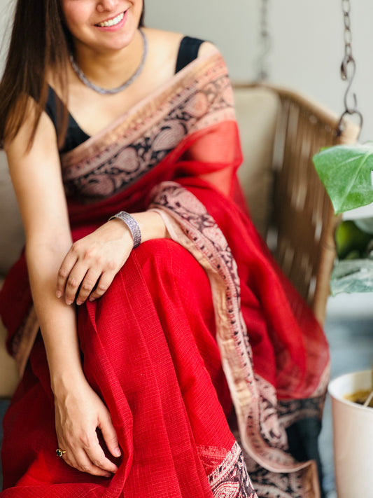 Red Kota Doria Saree