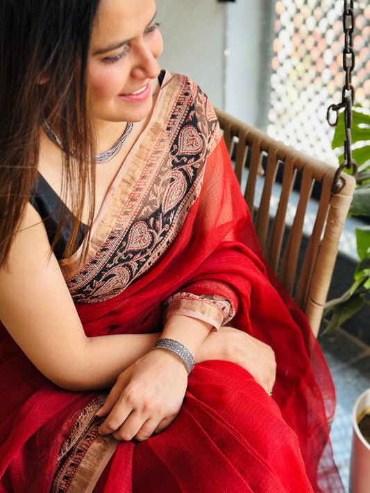 Red Kota Doria Saree