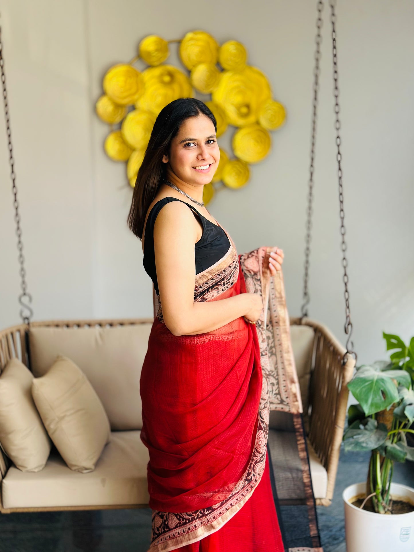 Red Kota Doria Saree