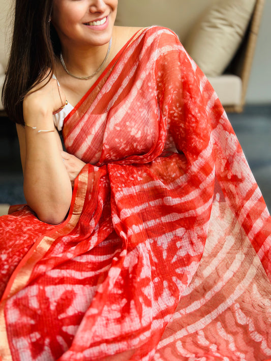 Light Red Kota Doria Saree