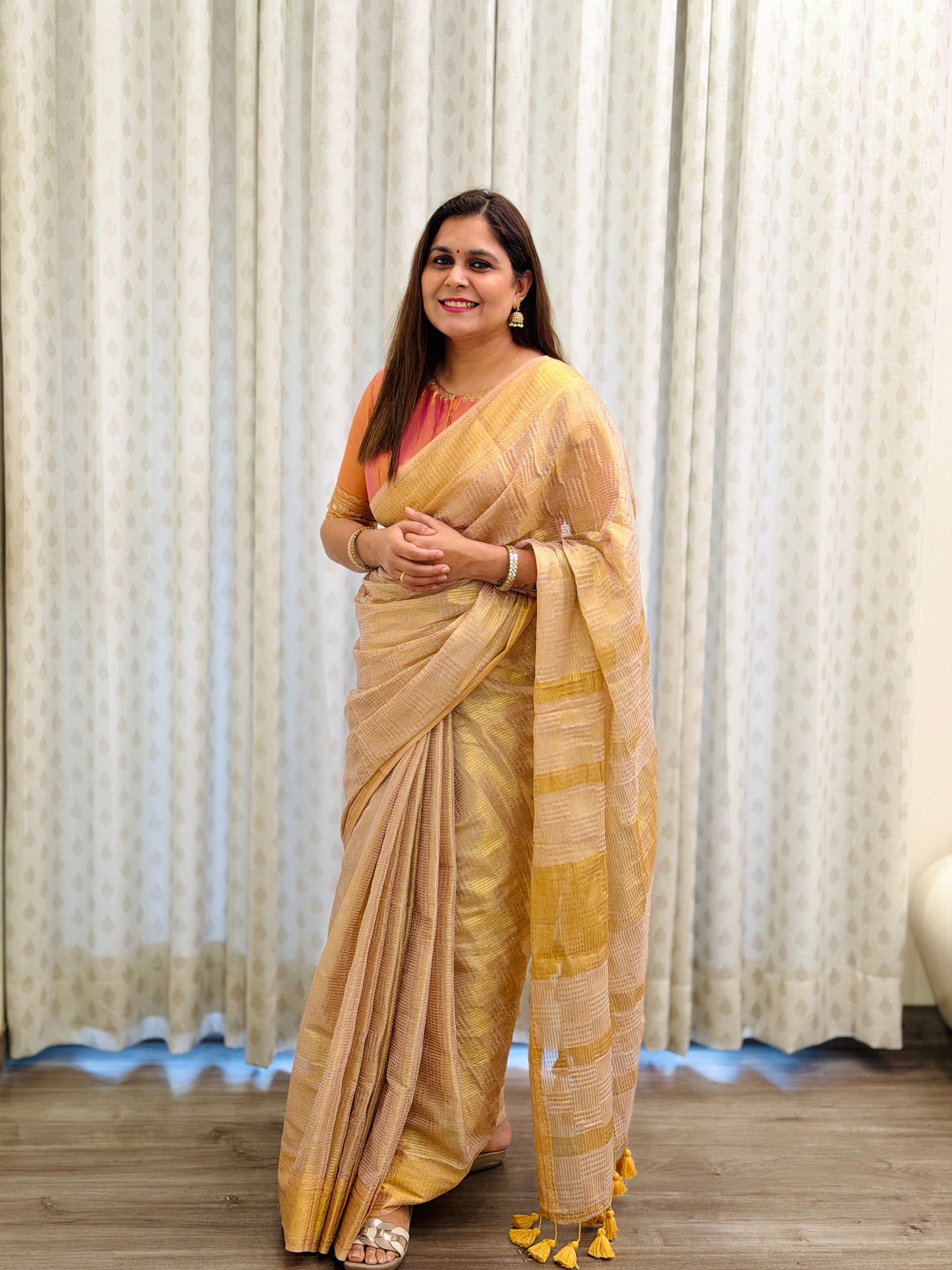 Warm  Peach Modal Tissue Saree