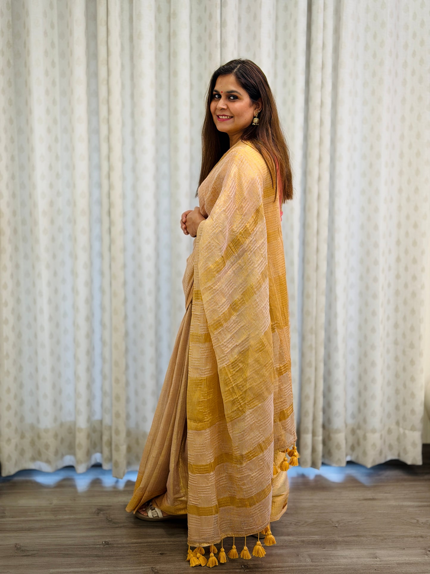 Warm  Peach Modal Tissue Saree