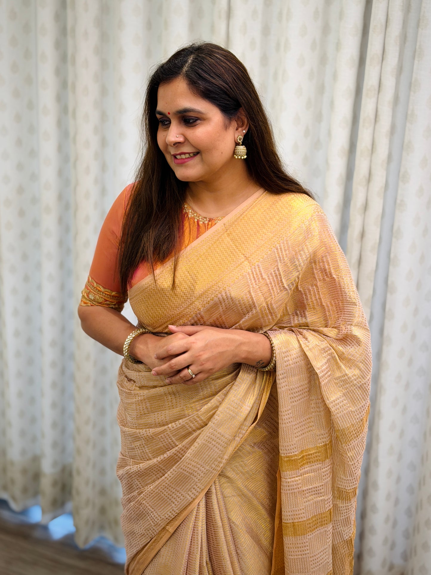 Warm  Peach Modal Tissue Saree