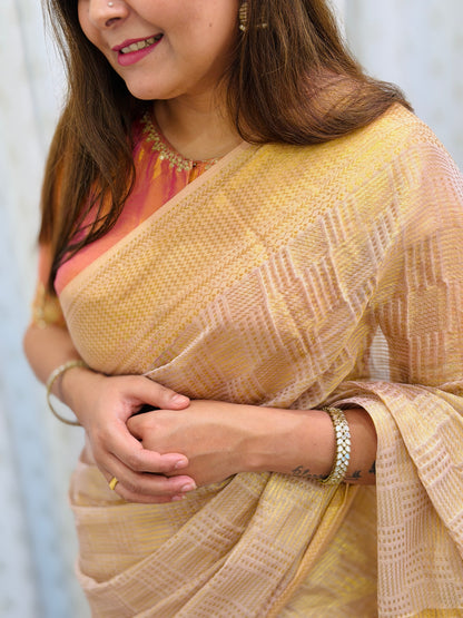 Warm  Peach Modal Tissue Saree