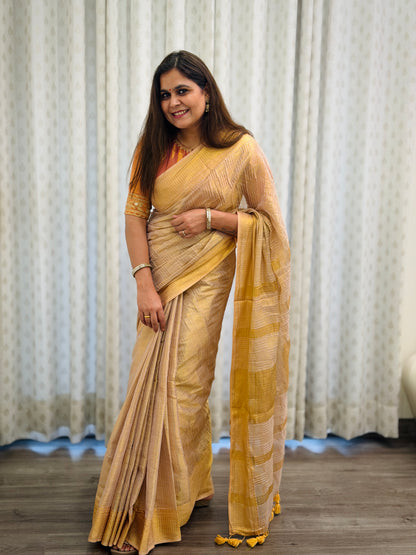 Warm  Peach Modal Tissue Saree