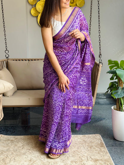 Purple Maheshwari Cotton Saree