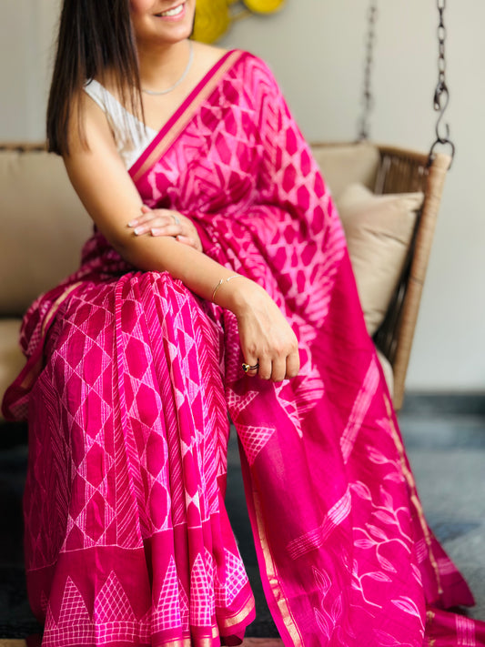 Pink Cotton Silk Shibori Saree