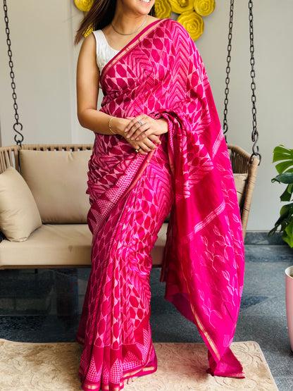 Pink Shibori Saree