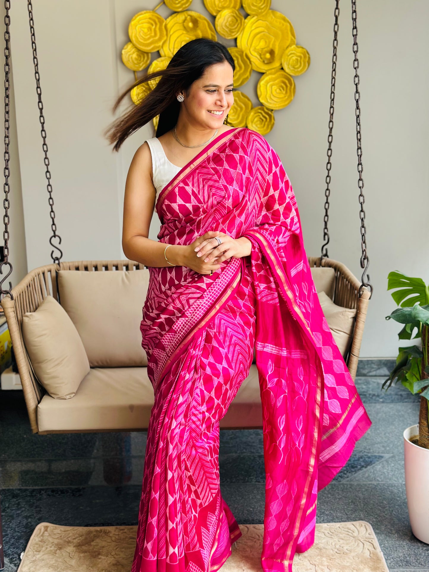 Pink Shibori Saree