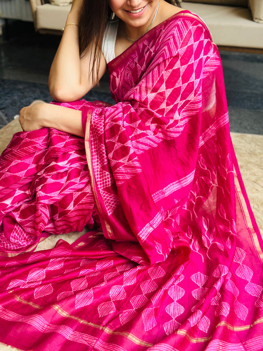 Pink Cotton Silk Shibori Saree