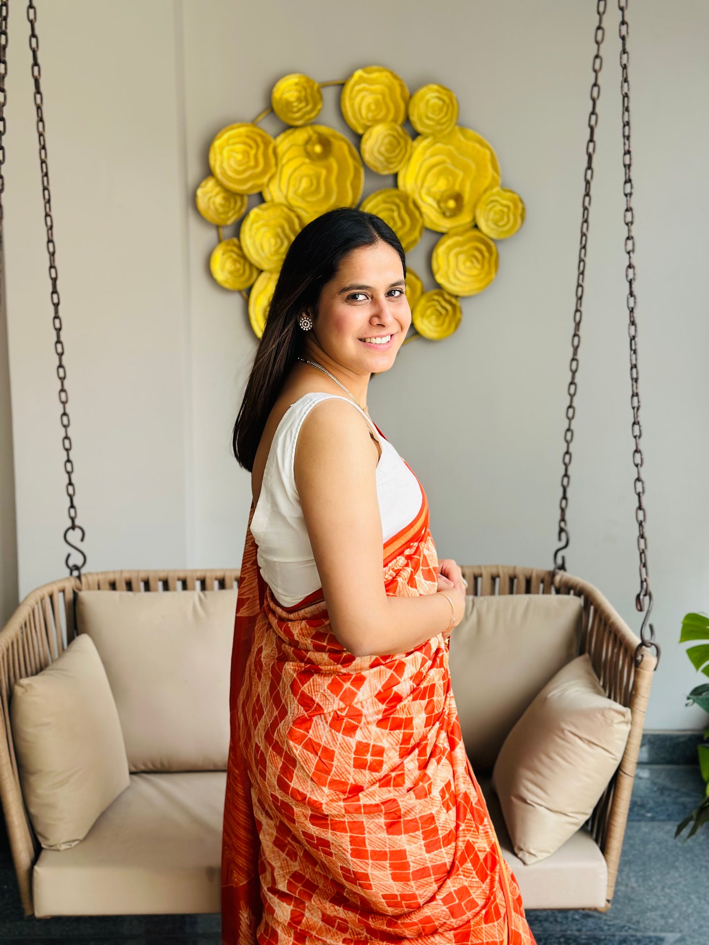 Orange Shibori Saree
