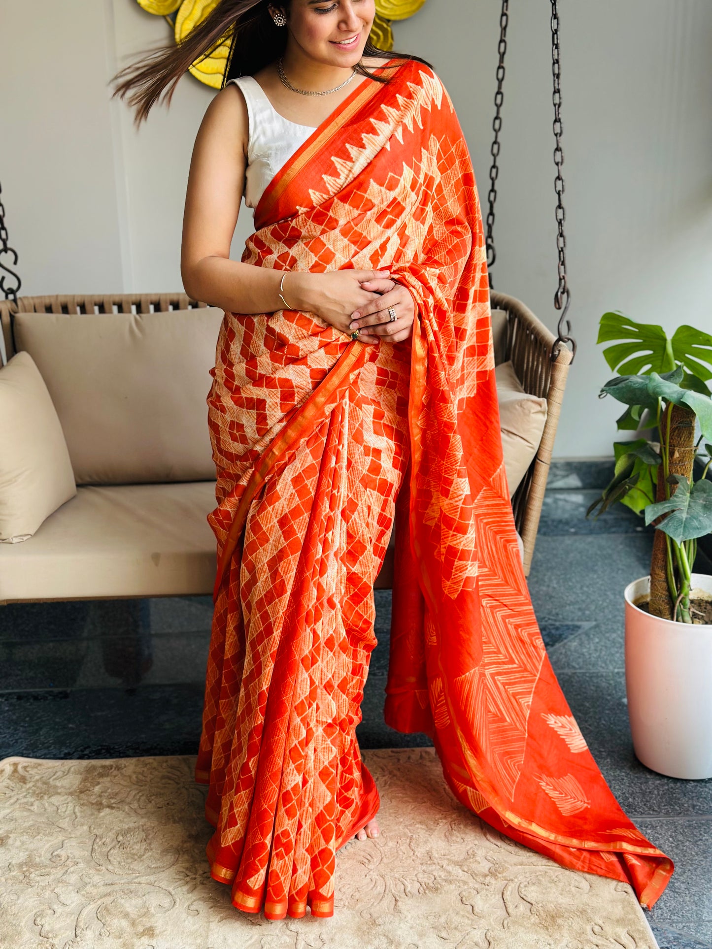 Orange Shibori Saree