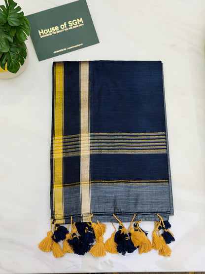 Grey-Navy Blue Acrylic Cotton Saree