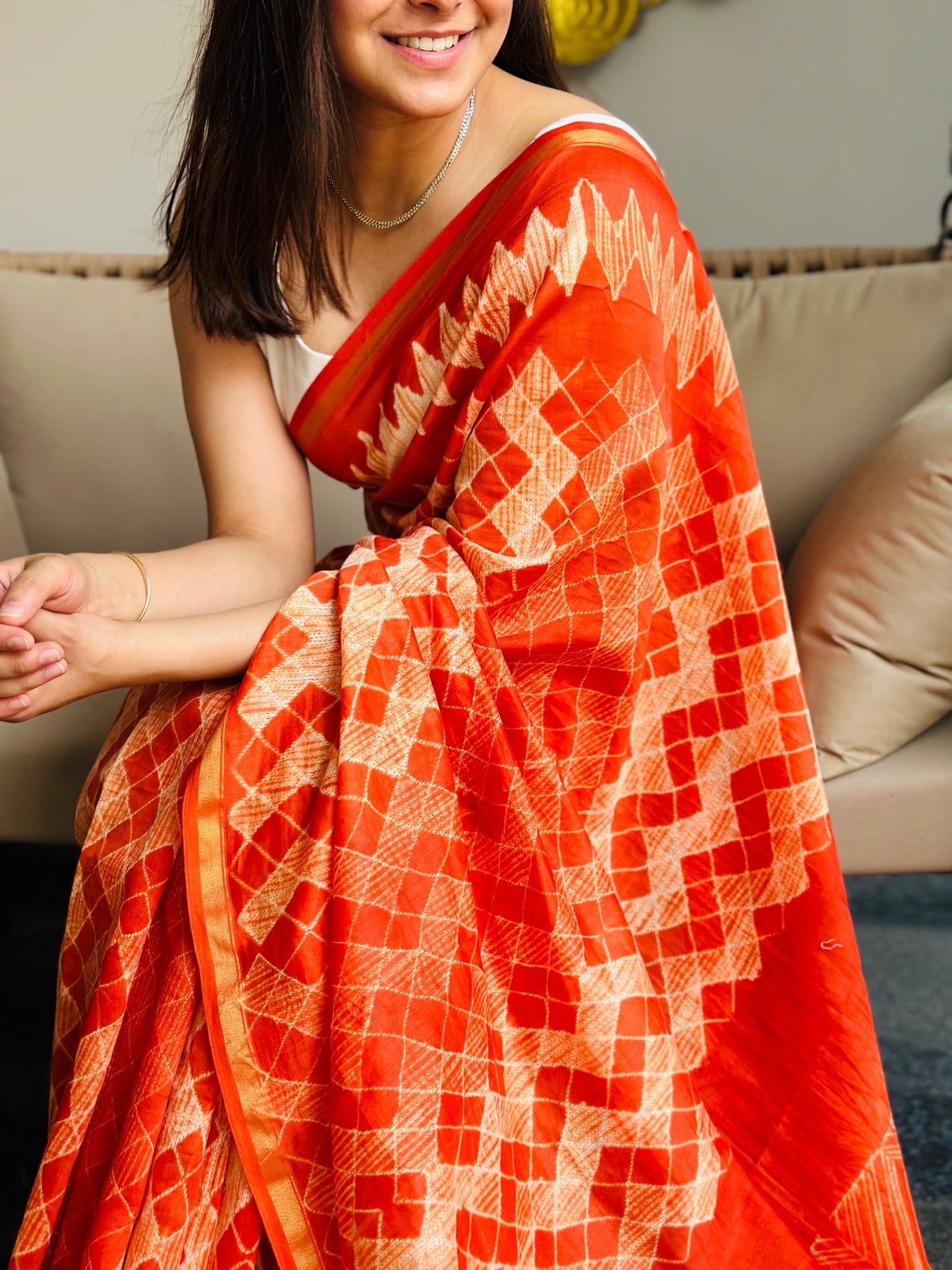 Orange Shibori Saree