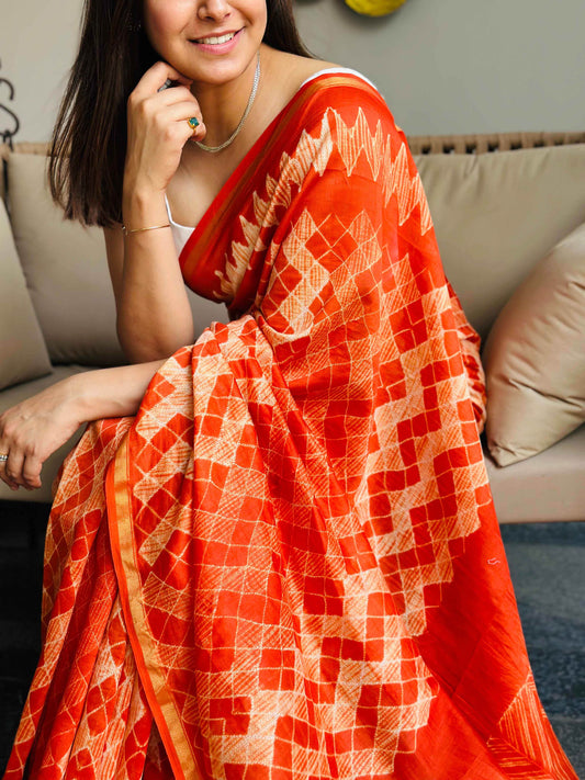 Orange  Shibori Saree