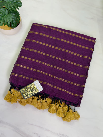 Purple Striped Mul Cotton Saree