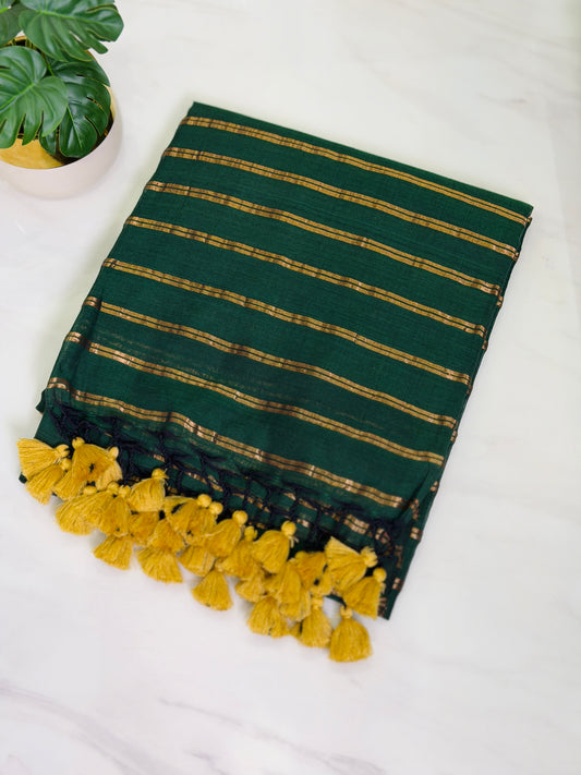 Green Striped Mul Cotton Saree