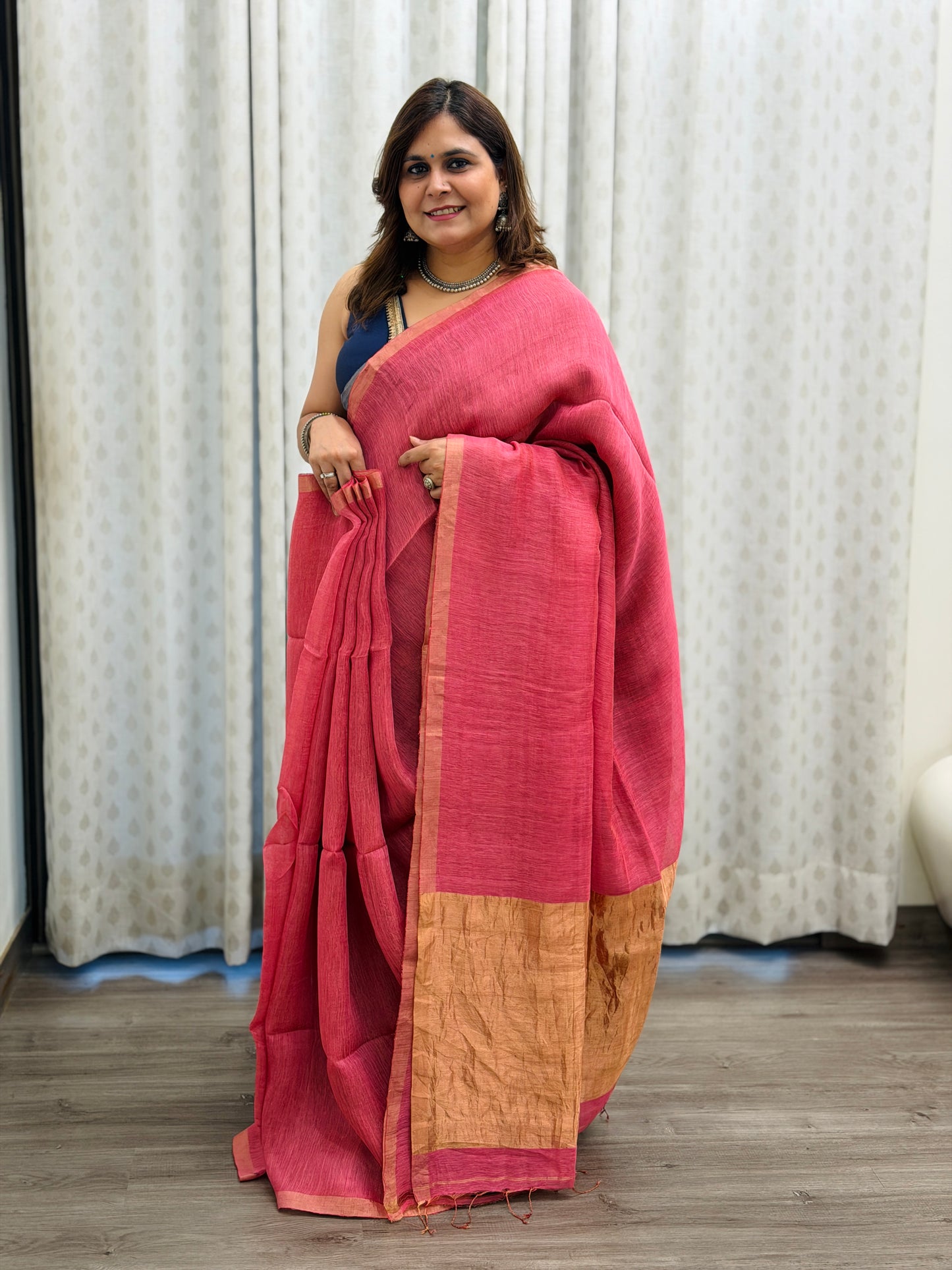 Rose Pink Linen-Silk Saree