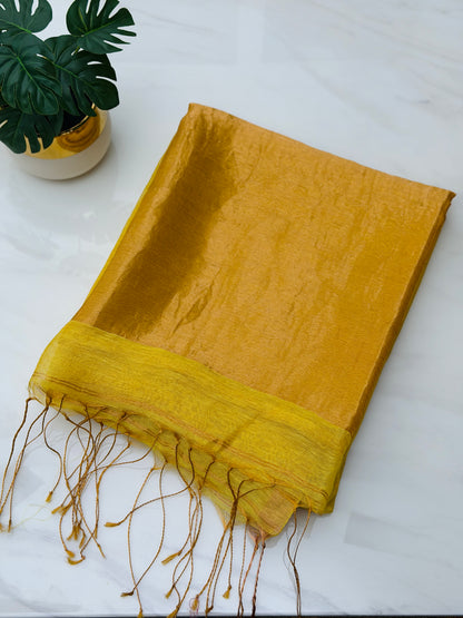 Yellow Linen-Silk Saree