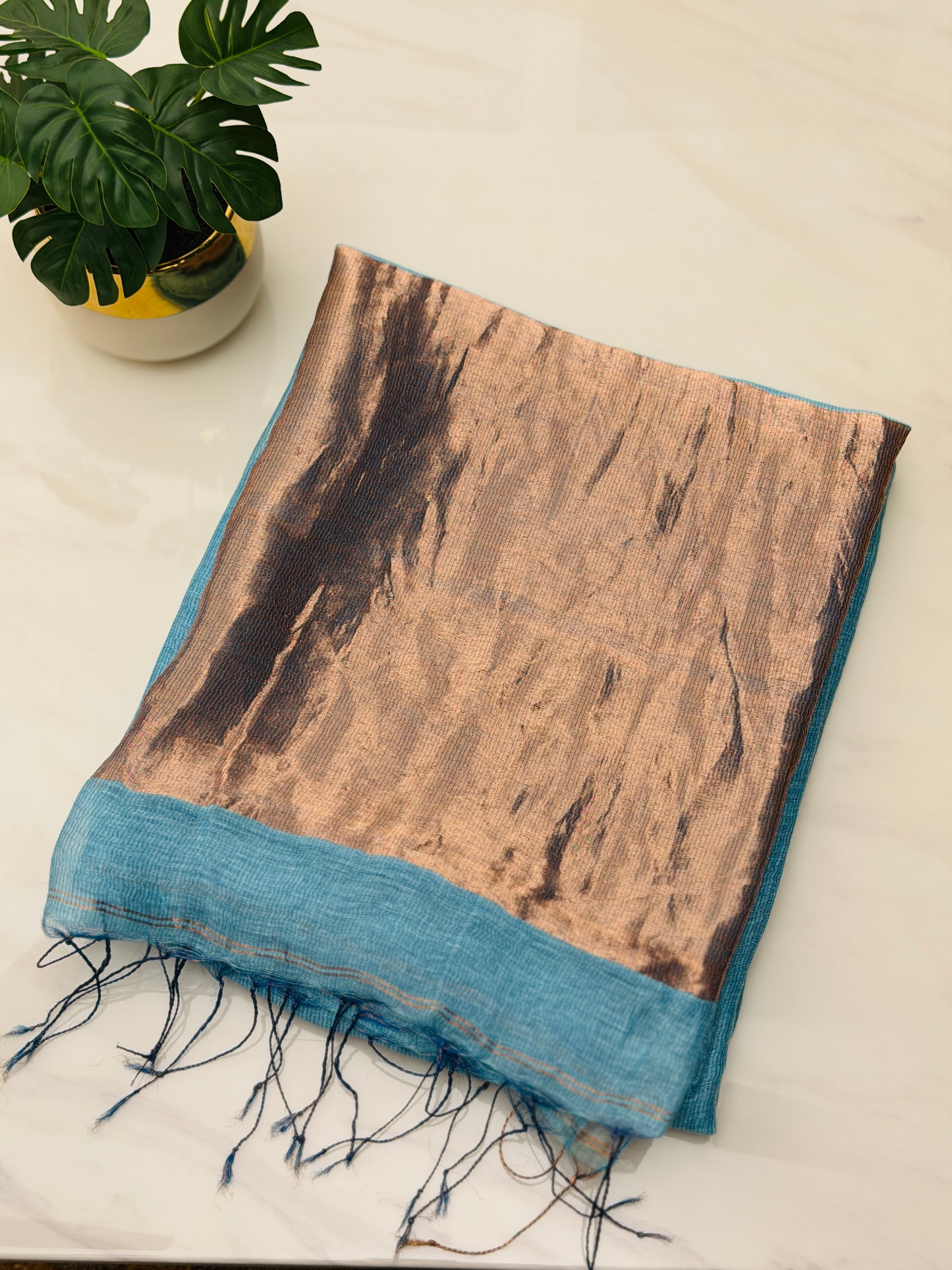 Sky Blue Linen-Silk Saree