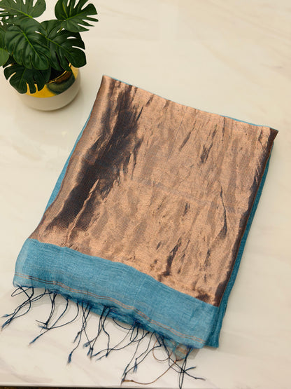Sky Blue Linen-Silk Saree