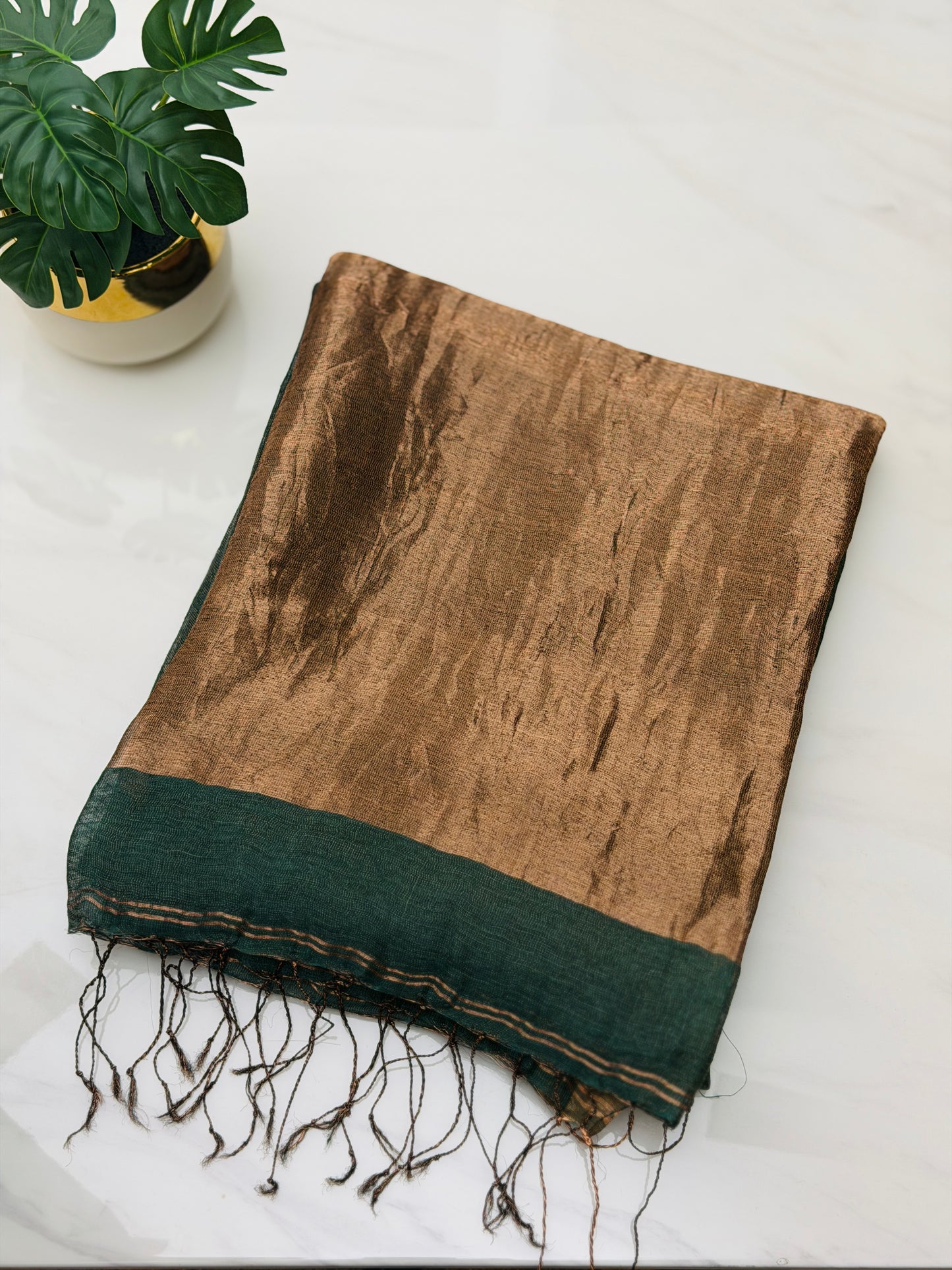 Bottle Green Linen-Silk Saree