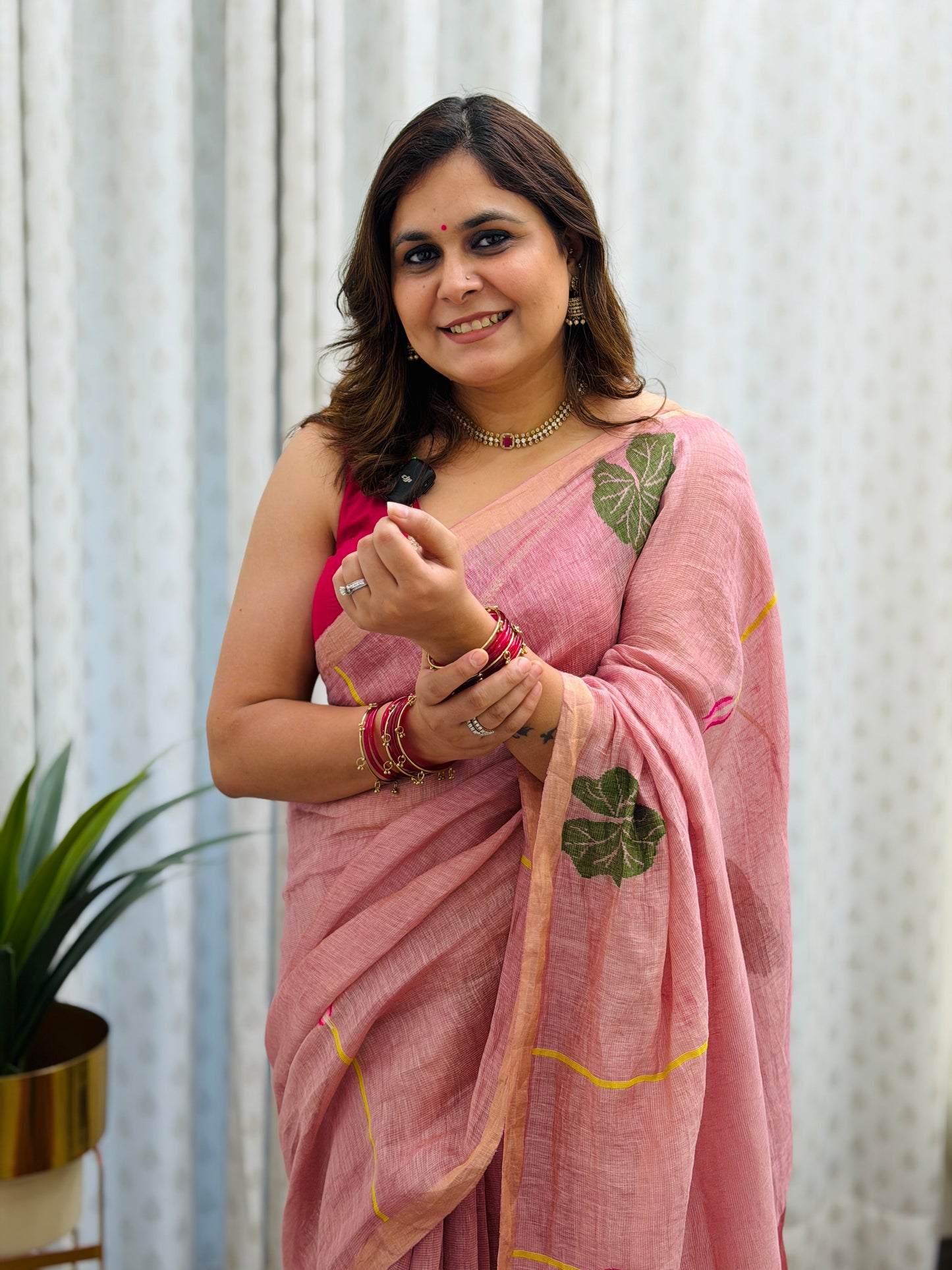 Onion Pink Linen-Silk Jamdani Saree