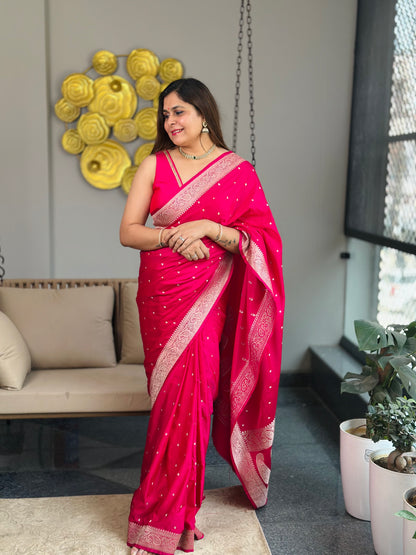 Rani Pink Banarasi Katan Silk Saree