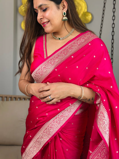 Rani Pink Banarasi Katan Silk Saree