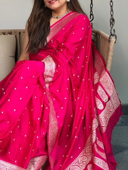 Rani Pink Banarasi Katan Silk Saree