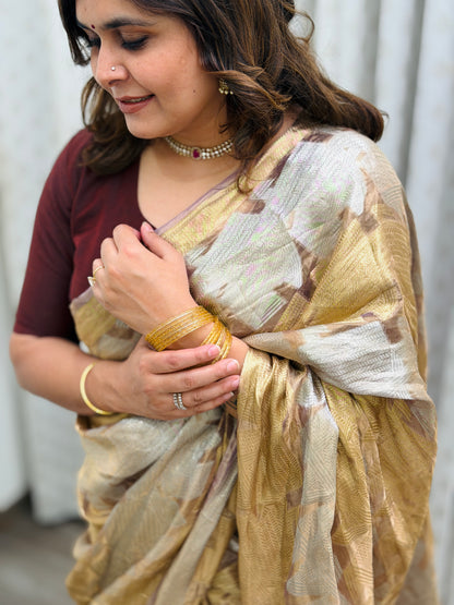 Silver-Golden Tissue Brocade Saree