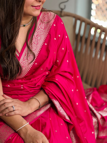 Rani Pink Banarasi Katan Silk Saree