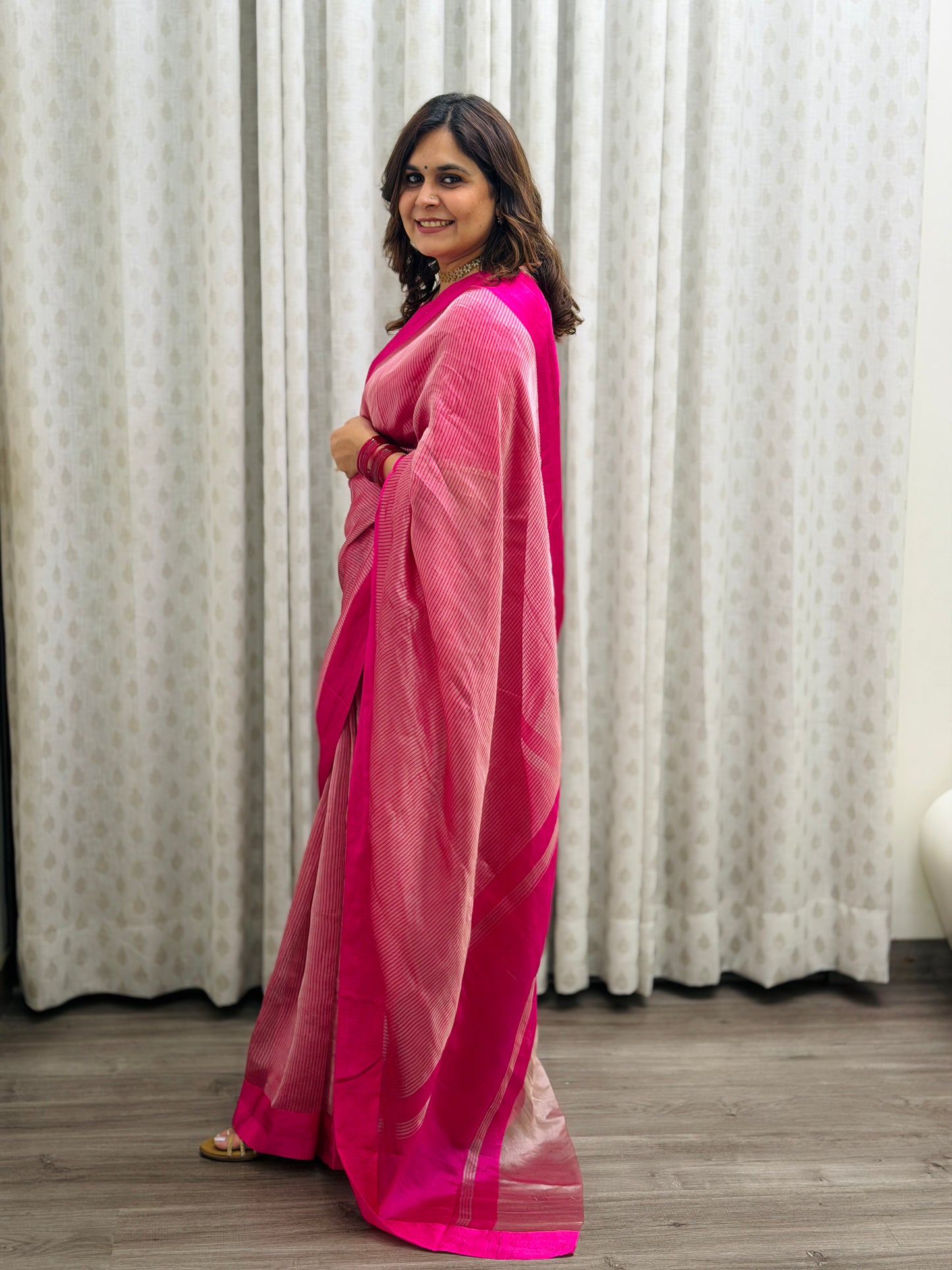 Pink Striped Tissue Silk Saree