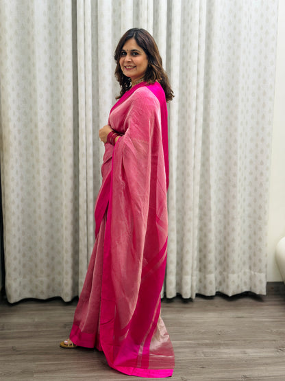 Pink Striped Tissue Silk Saree