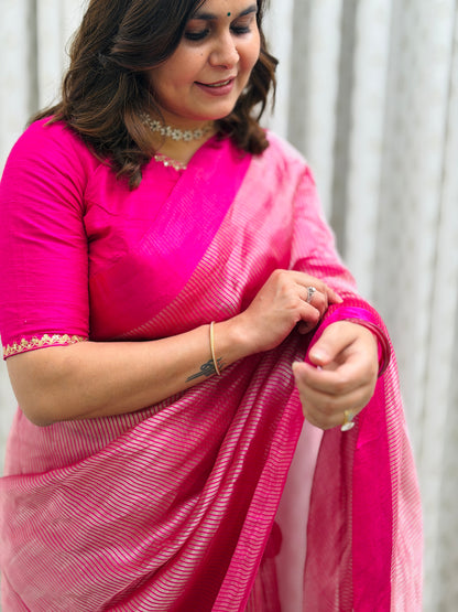 Pink Striped Tissue Silk Saree