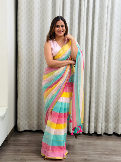 Rainbow Mul Cotton Saree