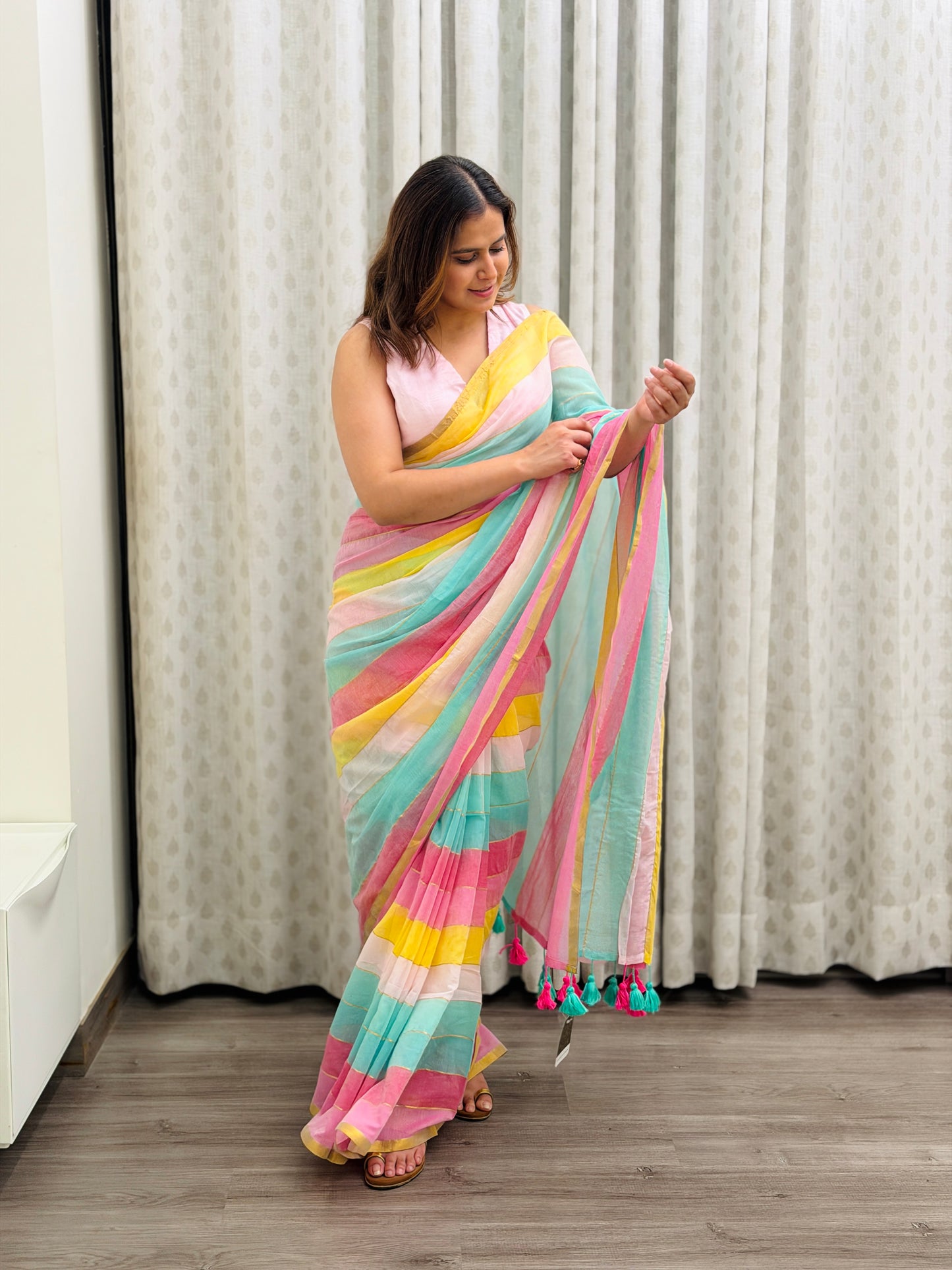 Rainbow Mul Cotton Saree